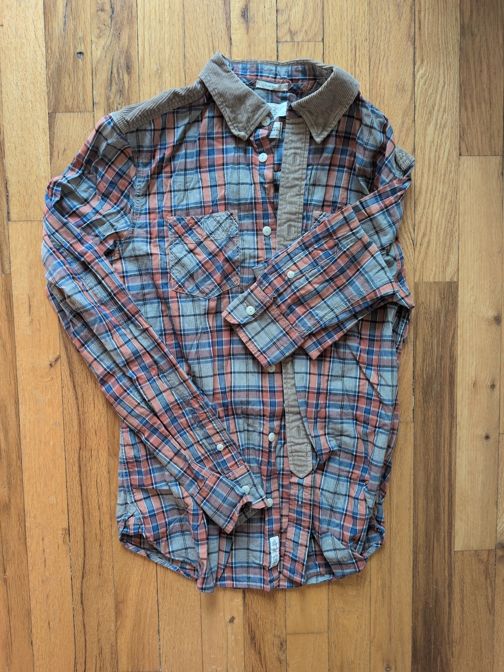 Vintage All Saints Plaid Button-Down Shirt in Blue and Brown